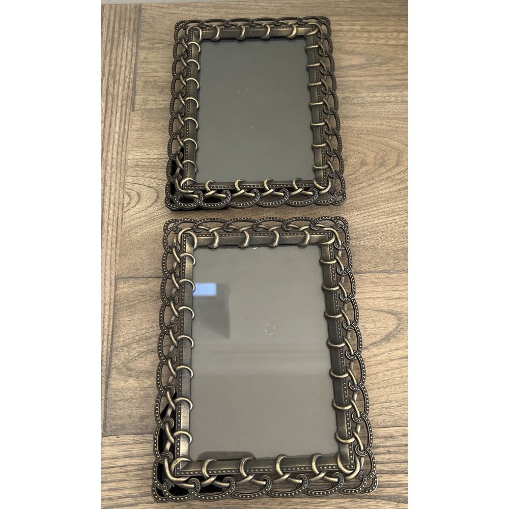 2 PHOTO FRAME Metal Bronze-Tone Woven Chain Design Tabletop for 4"x6" Picture